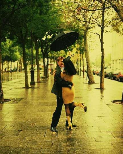 Happy monsoon couple